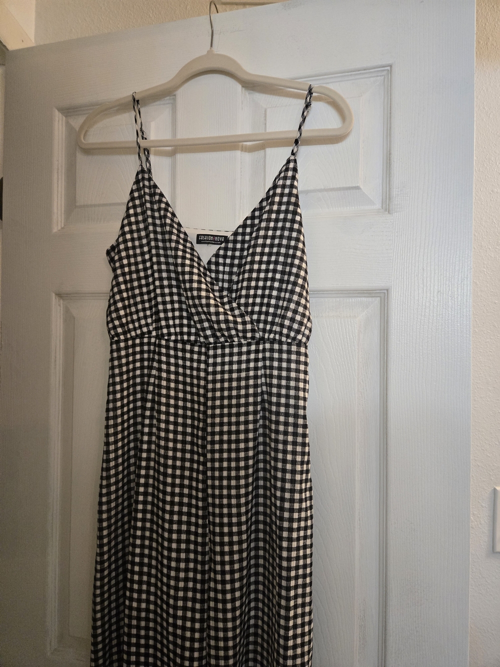 Black and White Gingham Spaghetti-Strap Jumper